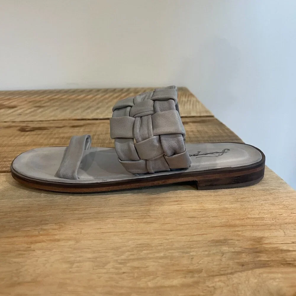 🖤 Free People Winding River Slip-On Flat Quilted Woven Sandals Grey Blue